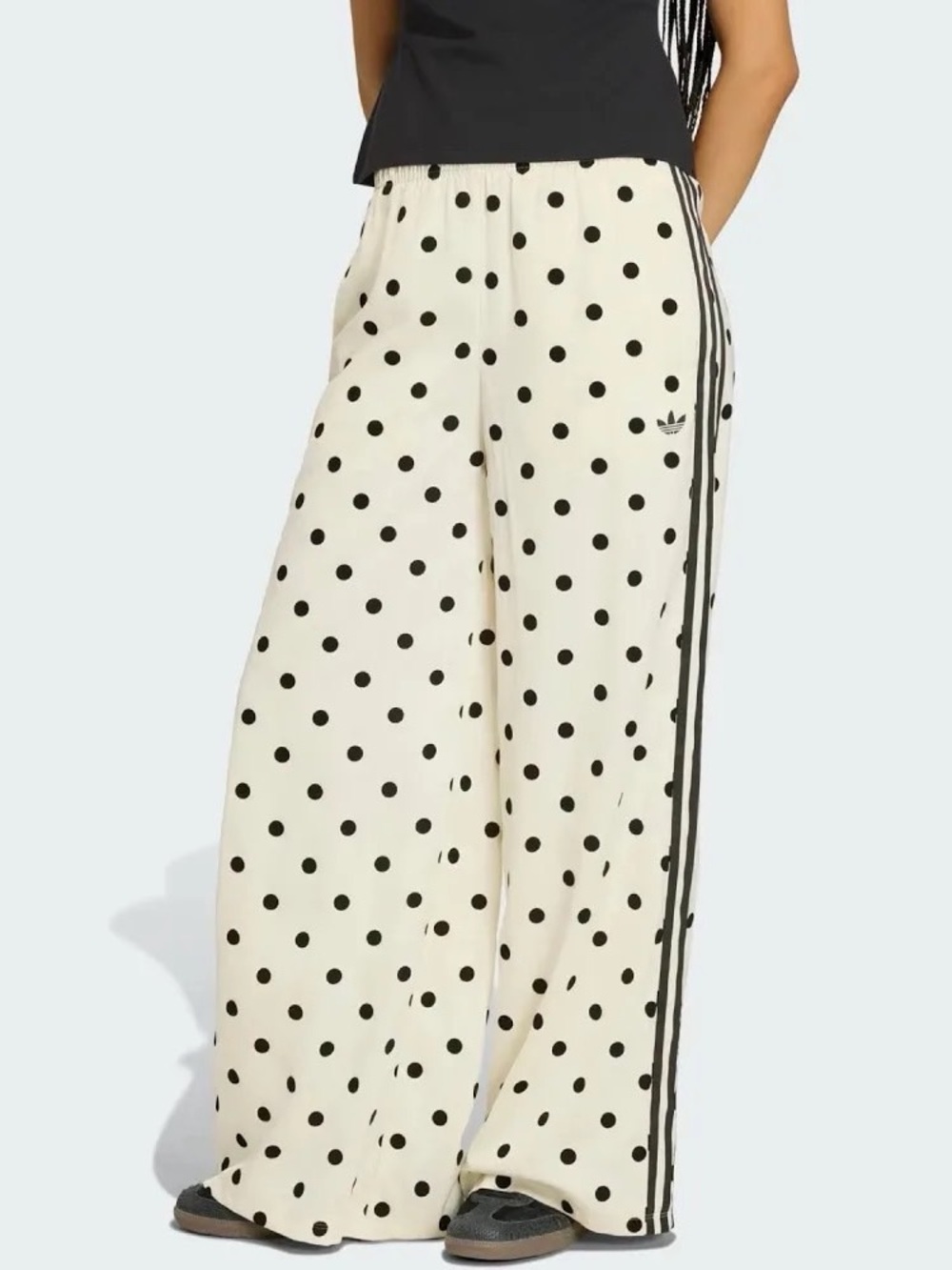 Adidas Cream Polka Dot Wide-Leg Track Pants with Black Stripes